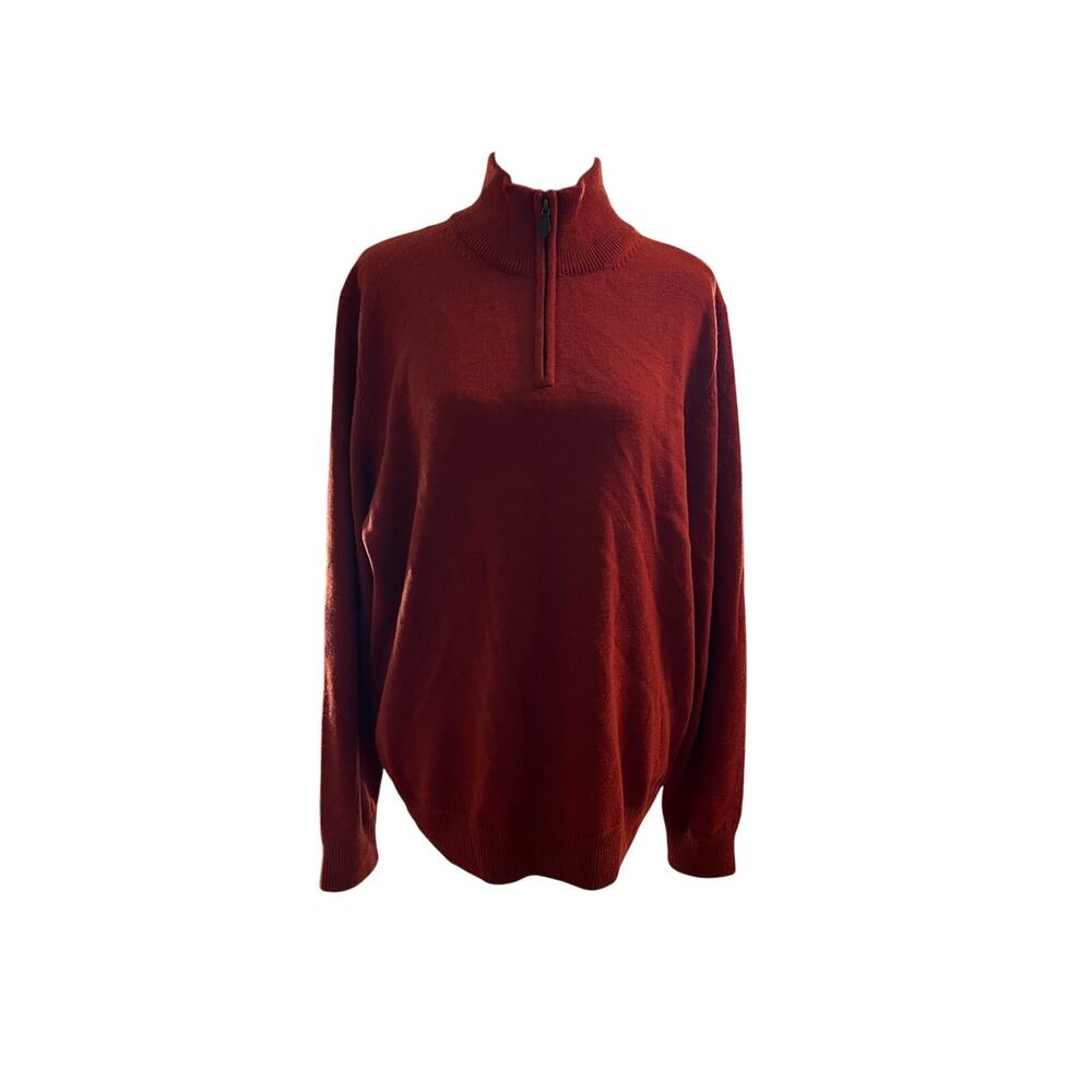 Brooks Brothers 346 Orange Extra Fine Merino Wool Collared 1/4 Zip Sweater Large